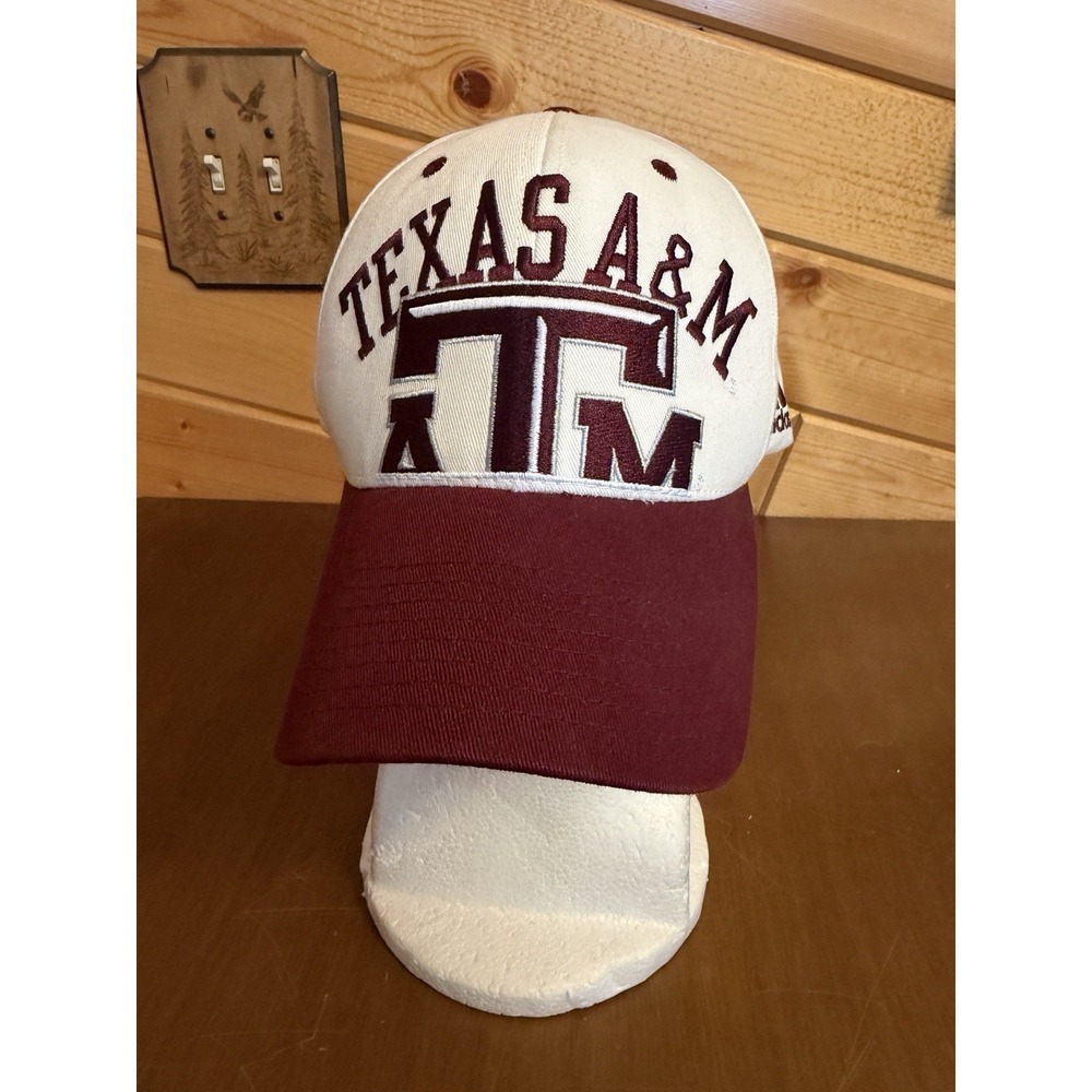 Adidas Tan Texas A&M Embroidered ball cap hat Adjustable Strap Rare Big Logo